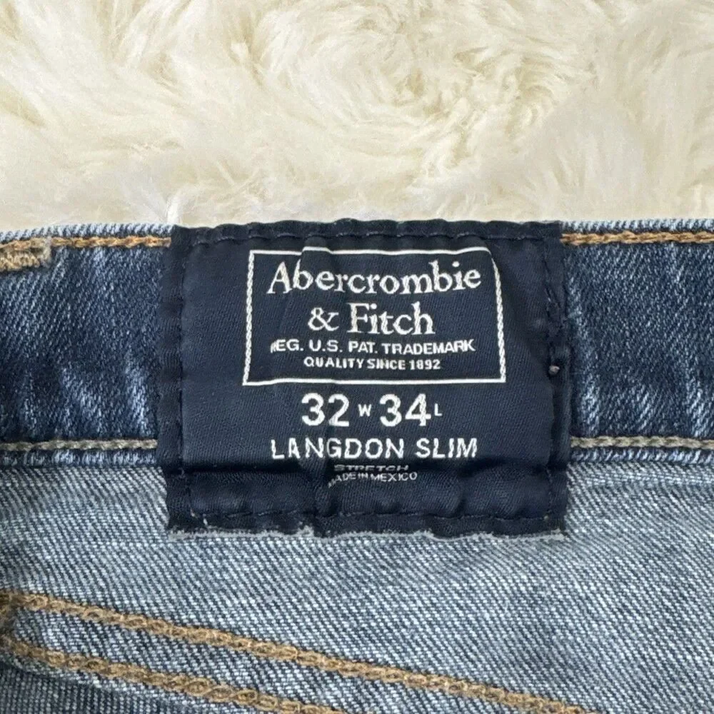 Abercrombie & Fitch Langdon Slim Jeans Mens 32x34 Measures 32x32 Blue Stretch